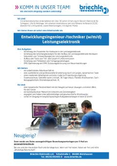 Entwicklungsingenieur-/techniker (w/m/d) Leistungselektronik 